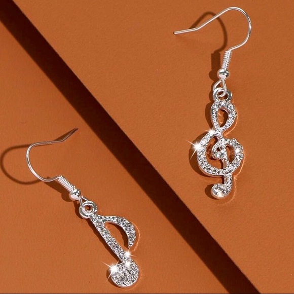 Any 4/$25! Silver Crystal Pave Music Note Earrings - Picture 7 of 11